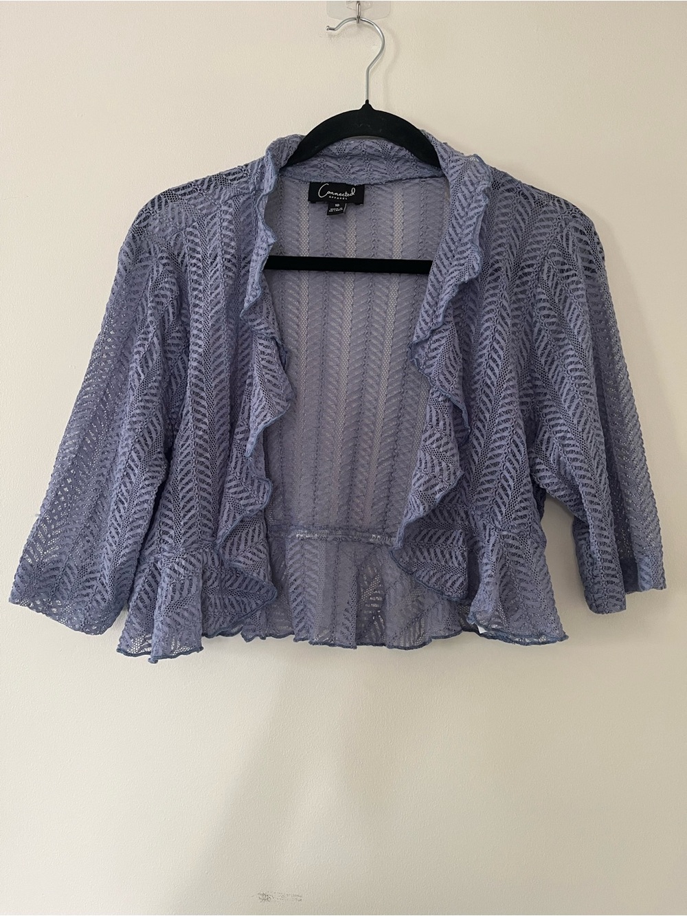 Connected Apparel Lavender Crochet Ruffle Bolero Shrug 10 Wedding Guest Church